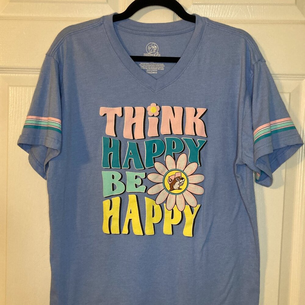 Buc-ee's Women's "Think Happy Be Happy" V-Neck T Shirt - Size M